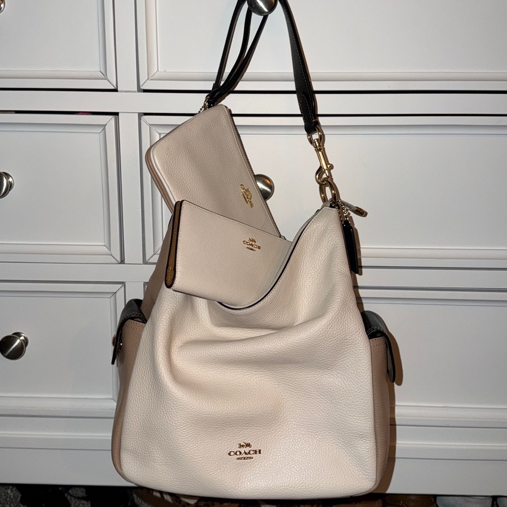Coach Tan and Black Hobo Bag + wallet